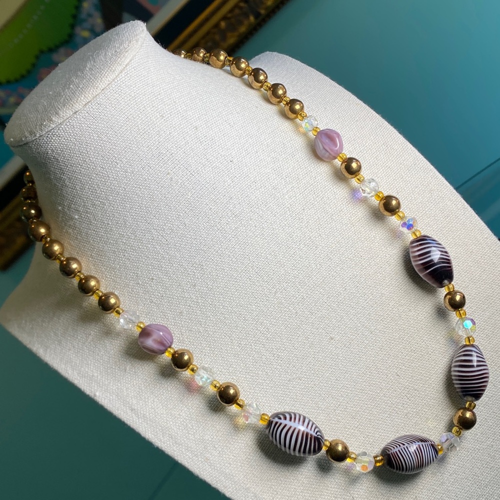 Vintage Gold and Purple Glass Beaded Necklace